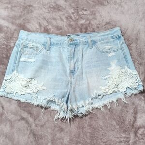 Hollister Light Blue Jean Shorts with Lace Accents